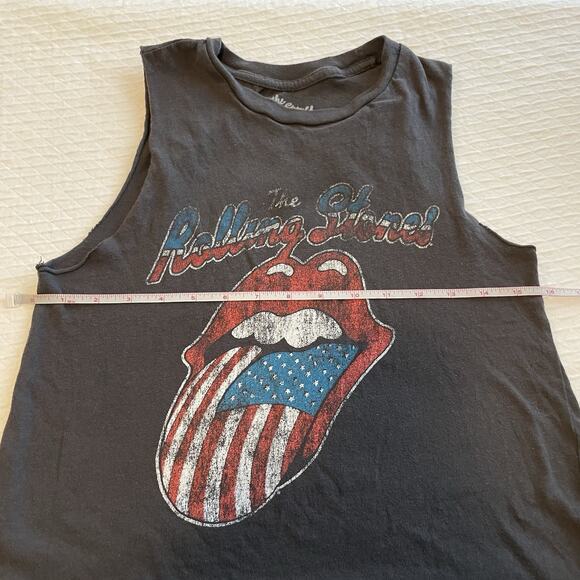 Rolling Stones Distressed Cutoff Muscle Tank Top XS Rocker Grunge Americana Flag - Picture 7 of 7